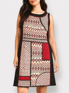 Desigual Sleeveless Argyle Pattern Dress Black Red XL